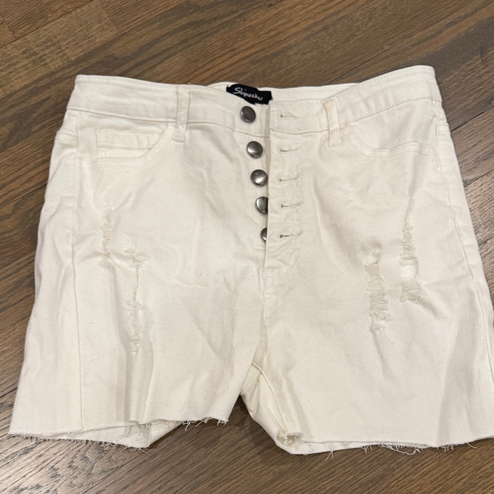 Shinestar Women's White High Waist Button-Up Shorts